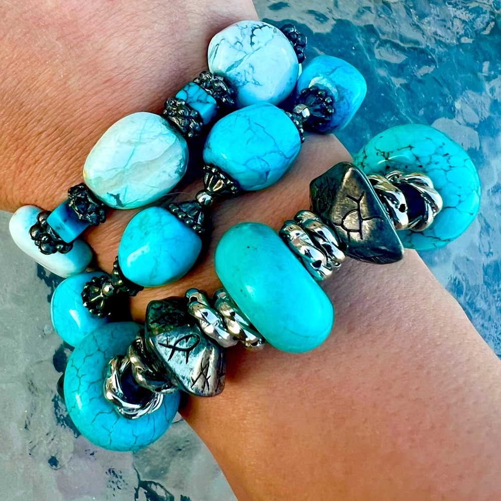 Topaz Blue and Silver Bracelet Set - 3 bracelets - stackable or wear alone